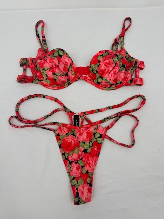 For Love And Lemons Other - For Love & Lemons Floral Bikini Set L Top XL Bottom Strappy Red Swim